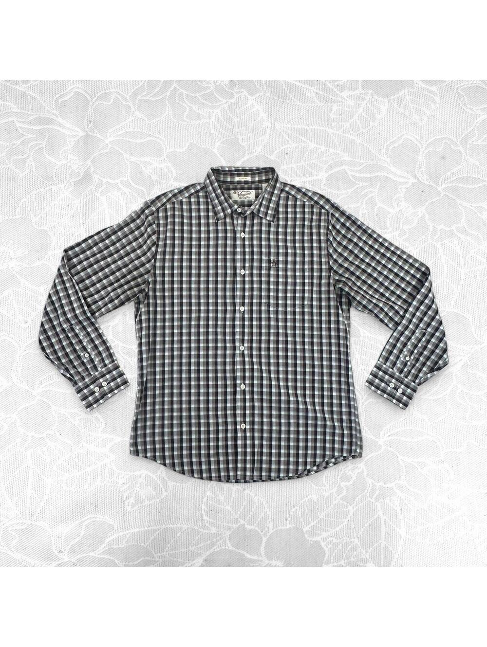 Original Penguin Men's Classic Fit Checkered Long Sleeve Button-Down Shirt - L